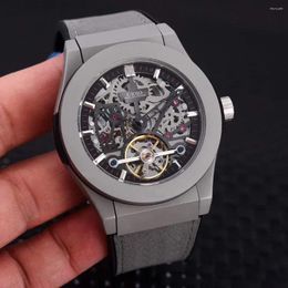 Wristwatches Luxury Men Black Blue Titanium Leather Automatic Mechanical Tourbillion Watch Fashion Watches