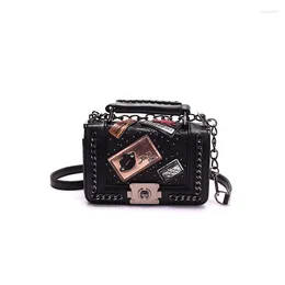 Shoulder Bags 2024 Arrivals Women's For Female PU Leather Many Badge Design High Quality Cool Girl's Stereotype Chain Bag