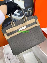Bk 2530 Handbags Ostich Leather Totes Trusted Luxury Bags Highly Customised Imported Ostrich Skin Bk Platinum Bag 30cm Genuine Leather Women have logo HBQ4V3
