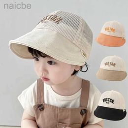 Caps Hats Summer Mesh Baby Baseball Cap Letter Embroidery Kids Sun Hat Breathable Wide Brim Boys Girls Travel Outdoor Beach Caps d240425