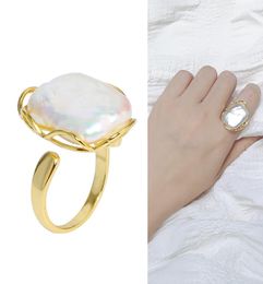 Baroque pearl ring simple new square half silver opening adjustable specialshaped hand ornament1238076
