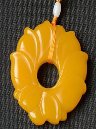 Fine Jewelry China Natural Beautiful Handcarved Yellow Jade Lotus Shape Pendant Necklace 6324468