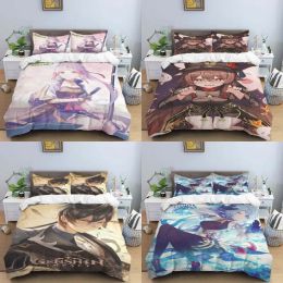 sets Genshin Impact Cover Digital Print Polyester Bedding Sets Child Kids Covers Boys Bed Linen Set for Teens king size bedding set