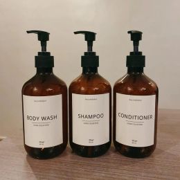 Bottles Refillable Amber Shampoo Shower Gel Empty Bottles with Pump Shampoo Conditioner Body wash Dispenser for Hotel Bathroom 500ml
