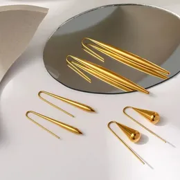 Stud Earrings 2024 Retro Gold Color Exaggerate Metal Geometric Irregular Titanium Steel Ear Drop For Women Girls Travel Jewelry