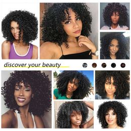 fiber womens short fluffy small curly explosive synthetic New black full wig head set wigs hair