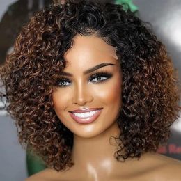 Wigs Ombre Brown Kinky Curly Wig Short Bob Human Hair Wigs For Women Brazilian Jerry Curl Human Hair Wig Curly Bob Wig With Bangs