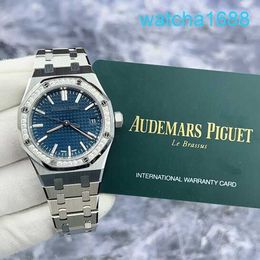 AP Movement Wrist Watch Royal Oak Series 15551ST Blue Plate Steel Original Diamond-inlaid Automatic Mechanical Women's Watch 37mm