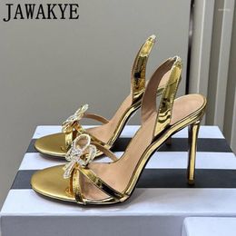 Sandals Brand Fashion High Heel Bowknot Lux Gold Shoes Women's Runway Summer Formal Ladies Party Mujer