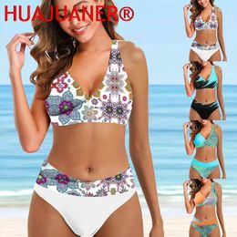 Women's Swimwear 2024 Summer Women Abstract Printing Bikini Tight Two Piece Set Bath Suit High Waist Bathing Sexy Swimsuit