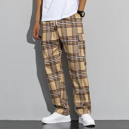 Mens casual pants fashionable plaid pants trend travel shopping hanging feeling versatile straight tube wide leg pants m 240425