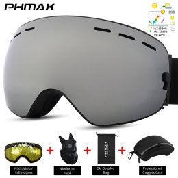 Eyewear PHMAX Ski Goggles Grey Snowboard Goggles for Men Women Adults Youth, Over Glasses OTG 100% UV Protection Antifog Wide Vision