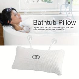 Pillow 3D Mesh Spa Bathtub Headrest Pillow With Suction Cups NonSlip Cushion Bath Tub Spa Pillow For Neck Back Household Bathroom