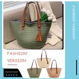 Drawstring Summer Shoulder Bag Paper Rope Tassels Hand-Woven Handbags Handmade Casual Fashion Simple Portable Elegant For Seaside Holiday