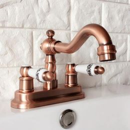 Bathroom Sink Faucets Antique Red Copper Basin Faucet Swivel Kitchen Dual Hole Deck Mounted Cold And Water Mixer Taps Drg046