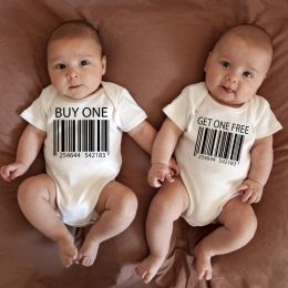 One-Pieces Buy One Get One Free Twins Fun Cute Baby Boys Bodysuits Summer Short Sleeve Cotton Newborn Girls Clothes High Quality Dropship