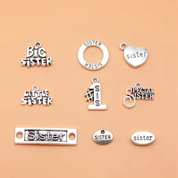 Charms 9pcs/lot Antique Silver Color Sister Collection For Jewelry Making Ornaments