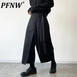 Men's Pants PFNW Menswear Fashion Chic Skirt Lace Up Black Trousers Loose Mid Waist Wide Leg Male Tide Autumn Niche 2024