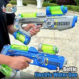Outdoor Automatic Electric Water Gun with Light Rechargeable Summer Fully Continuous Firing Party Game Kids Splashing Toys Gifts 240420