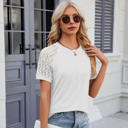 Women's Blouses Lace Detail Tee Women T-shirt Stylish Splicing Shirt Collection Casual Summer O-neck For Streetwear