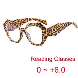 Lenses Polygon Leopard Reading Glasses Women Anti Radiation Blue Light Blocking Lens Readers Eyeglasses for Sight 0 to +6.0 Presbyopia