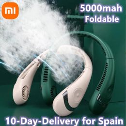 Microphones Xiaomi 2023 Hanging Neck Fan Portable Folding Bladeless Ventilador Rechargeable 360 Degree Air Conditioning for Sport