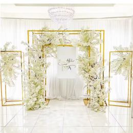 5PCS Shiny Gold Wedding Decoration Background Framer Welcome Banner Sign Lace Display Stand Flower Arch Riser Column Wedding Backdrops Props