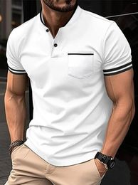 Men's Polos Men Breast-Pocket T-Shirt Business And Leisure POLO Shirt Summer Fashion Short Sleeve Clothes Solid Colour