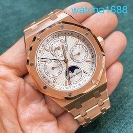AP Movement Wrist Watch Mens Royal Oak Series 26574OR 18K Rose Gold White Plate Business Leisure Automatic Mechanical Eternal Calendar Timepiece