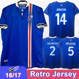 2016 2017 Iceland Retro Mens Soccer Jerseys INGASON ARNASON SAEVARSSON Home Blue White Football Shirt Short Sleeve Adult Uniforms