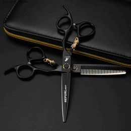 Hair Scissors 6.0 inch Paint Black Bearing Screws Flat Cutting Hair Scissors Straight Cutting Teeth Scissors Small Golden Tiger 231225 Q240425