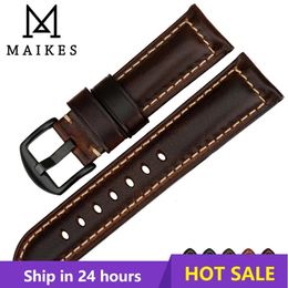 MAIKES Watch Accessories Watchbands 18mm - 26mm Brown Vintage Oil Wax Leather Watch Band For Gear s3 Watch Strap 240415