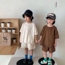 Clothing Sets Children's Summer Suit Boys And Girls Japanese Simple Loose Cotton Baby Short-sleeved Shorts Two-piece Set