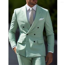 Men's Suits Mint Green Sky Blue Wedding Solid Coloured 2 Pieces Daily Business Plus Size Double Breasted Six-buttons Male