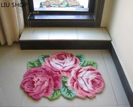 Carpets LIU Good Quality Handmade Rose Art Carpet Rug/floor Flower Mat For Bedroom/ Living Room Romantic 80 60cm
