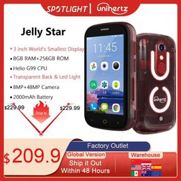 Casi di telefonia cellulare UniHertz Jelly Star Mini Smartphone Android 13 8 GB da 256 GB Luce LED LED sbloccato a backshell trasparente Phone da 48 MP 3 pollici Telefono 240423