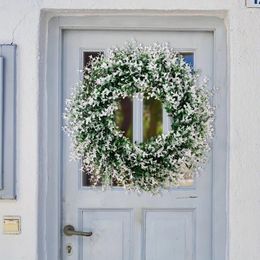 Decorative Flowers Artificial White Green Leaf Wreath Front Door Spring For Farmhouses Garden Wedding Drop Ship