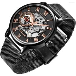 Wristwatches Men's Skeleton Watch Classic Roman Numeral Dial Steampunk Mechanical Hand-Wind Mens Watches Nice Gift