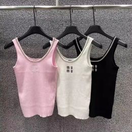 Mi24 Crop top womens tank top knits tee designer tank tops women clothing Diamond Embroidery letter logo summer sleeveless pullover Slim Fit Knitted vest