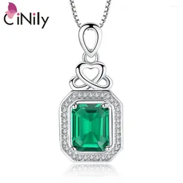 Pendant Necklaces CiNily Created Green Stone Cubic Zirconia Silver Plated Wholesale For Women Jewellery Gift Necklace 18 1/2"-20 1/4" NL106