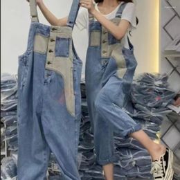 Women's Jeans Soft Retro Stitching European Goods Clothing Spring And Autumn Korean Style Colour Matching Denim Overalls Women