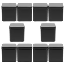 Storage Bottles 10 Pcs Tinplate Small Square Portable Metal Can Set 10pcs (black) Airtight Tea Tins Candy Jar