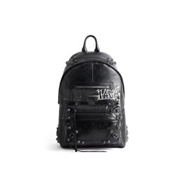 Rivet schoolbag le cagole men's full leather backpack graffiti style fashionable bag men's travel bag business outing large capacity wrinkled oil wax leather