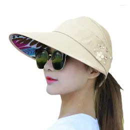 Berets 1PC Fashion Womens Ladies Summer Vacation Wide Brim Foldable Sun Hat Anti-UV Beach Visor Caps Casual Hats