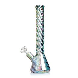 Holographic Rainbow Glass Bong 5MM Thick Heavy Glass Water Pipes Hookah Glass Vase Shisha Smoking Pipe Beaker w/ ICE catcher