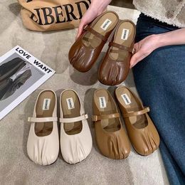 Popular Baotou Half Slippers For Women's Outwear 2024 New Spring French Bean Shoes Flat Bottom Half Slippers