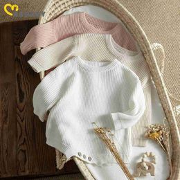 Rompers Ma Baby 0-24M Newborn Infant Baby Girl Boy Romper Knit Jumpsuit Solid Color Warm Fall Winter Clothing Sweater d240425