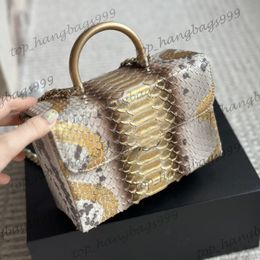 Womens Calfskin Serpentine Top Handle Totes Vanity Box Makup Bags Gold Chain Crossbody Purse With Mirror Card Holder Large Capacity Crossbody Pocket 20cm 5 Colors