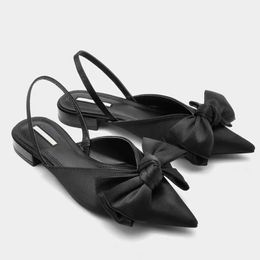 2023 Fashion Shoes Female One Pedal Womens Pumps Summer Pointed Toe Bow Tie Sexy Dress Party Ladies Shallow y Heels 240417