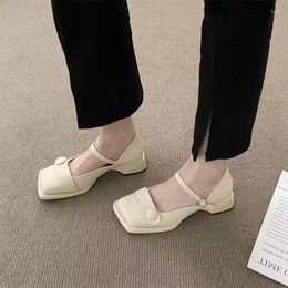 Dress Shoes Women Sandals Square Toe Mid Heels 2024 Summer Fashion Pumps Party Slides Designer Office Ladies